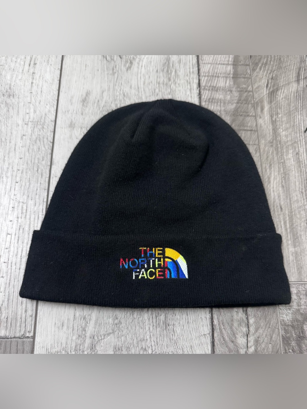 North Face Beanie Hat Black Dock Worker Cap Unisex OS Multi Color Rainbow
